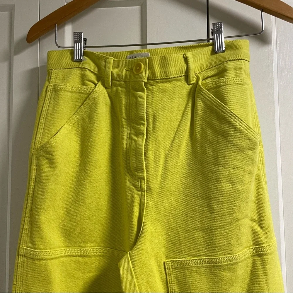 Wilfred Le Fou Iven Pant Neon Denim Jean Carpenter Cargo Utility Long Longline - Picture 4 of 6